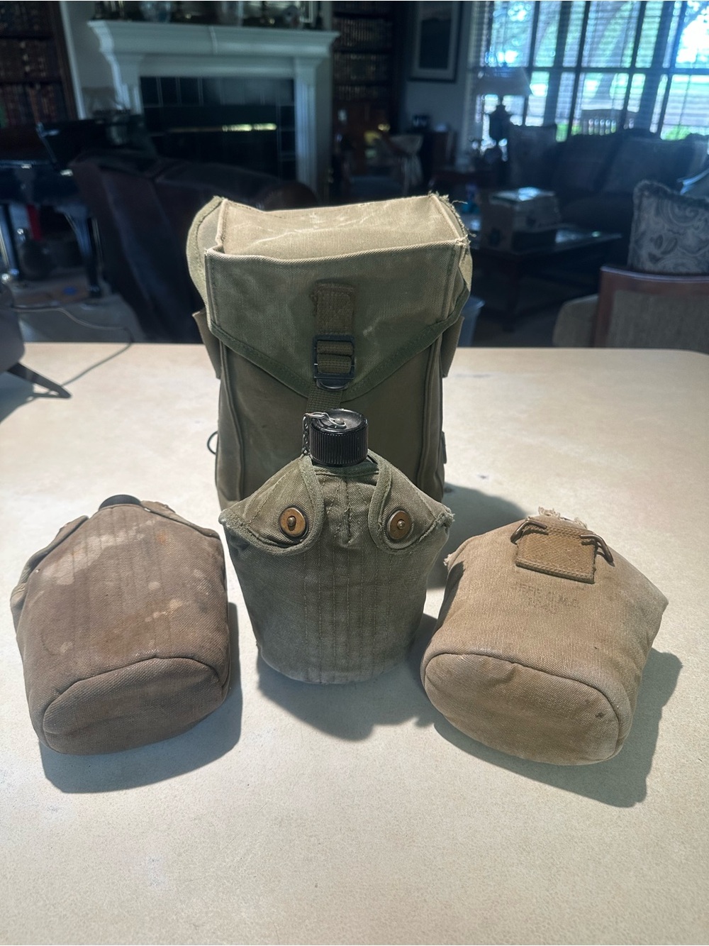 US Military DISTRESSED Gear Set - 3 Canteens & 1 Canvas Express Field Bag⁠ USGI